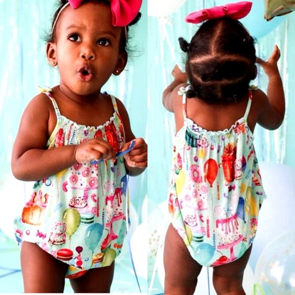 Posh Peanut Bamboo Happy Birthday Bubble Romper Blue 18-24 months Whimsygoth - Picture 1 of 5
